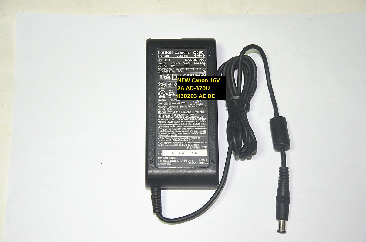 Canon AD-370U AC Adapter 13V-19V 16V 2A, Pin in the middle, 2-prong